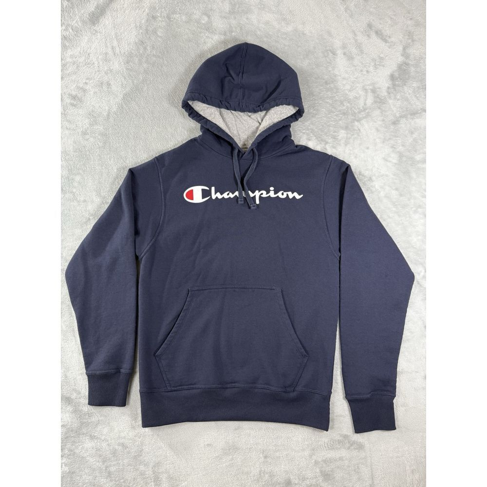 Champion Hoodie Mens Small Blue Spellout Pullover